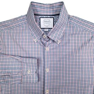 Charles Tyrwhitt Mens Extra Slim Fit Non Iron Gingham Dress Shirt 15.5 / 35